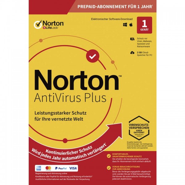 Norton Antivirus Plus, 2 GB Cloud-Backup, 1 Gerät 1 Jahr